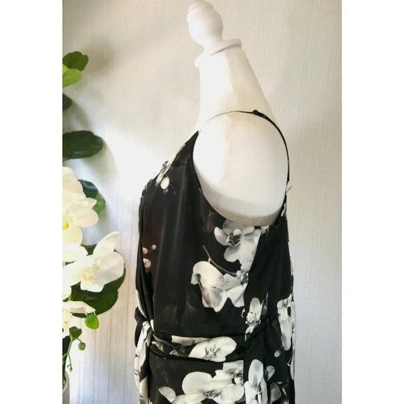 NWT Worthington XXL Black & White Floral Satin Spaghetti Strap Midi Dress - Picture 8 of 13